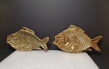 Vintage Brass Fish Pin Dish x 2 Lucky Carp Decor Trinket Dishes
