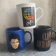 3 x vintage Cliff Richards tour mugs, 1988, 1992 Access All Areas & 2002 job lot