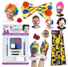 CLOWN FANCY DRESS ACCESSORIES FACE PAINT WIG MASK GLOVES COSTUME HALLOWEEN LOT