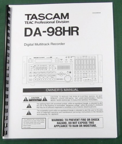 Tascam 98hr owner manual - da-98hr,