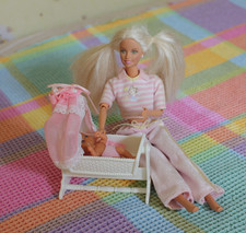 Vintage Mattel Barbie Doll Bedtime Baby & Simba (Not Krissy) baby & Cradle Crib