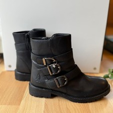 Hush Puppies Jane Klain Black Leather Buckled Boots UK Size 4 New With Tags