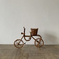 Vintage Wicker Weave Bike Bicycle Basket Planter Jardiniere Mantel Decor Rare