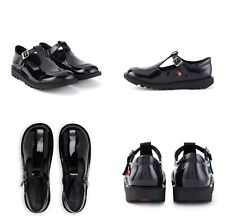 KICKERS Black Patent Leather T-Bar Girls School Shoes New Youth Womens Size UK 5