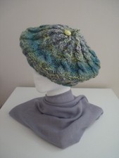 Ladies hand knitted green cable Tam O'Shanter