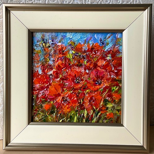 Original oil painting poppy - painting,