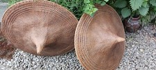 2x ( 1 Pair) Vintage Bamboo Conical Coolie Hat Asian Rice Paddy Fields Rickshaw