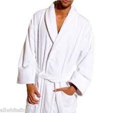 TURKISH WHITE HOTEL QUALITY 500GSM 100% COTTON TERRY BATHROBES LARGE FREE SIZE  