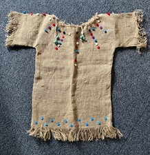 Indian Squaw Fancy Dress Costume Top, rustic/home made in Hessian/Sack, 8-12 yrs