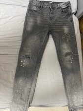 Sonneti Distressed Grey Jeans, Distressed with paint splatter details, Slim