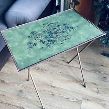 Vintage Lavada TV Tray 1960s Green with Gold Frame Floral Design Retro Portable