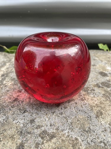 Red glass apple paper weight - glass,