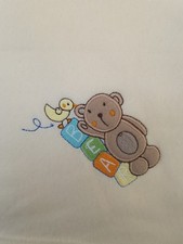 Dunelm Mill Bear Duck Motif Fleece Baby Pram Blanket Clotted Cream 90x110cm