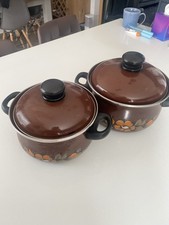 Vintage Enamel Flower Floral Kitchen Cooking Pot pan Retro set