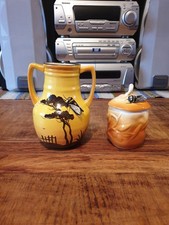 Old French  PITCHER POT POTTERY PROVENCE CICCADA SIGNED VINTAGE JUG +sugar pot