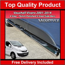 FOR VAUXHALL VIVARO 01-14 76MM 4 STEP SWB SIDE BARS STAINLESS STEEL CHROME STEPS