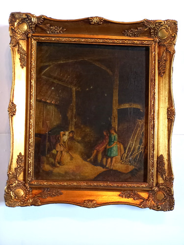 Gilt framed oil canvas - canvas, on