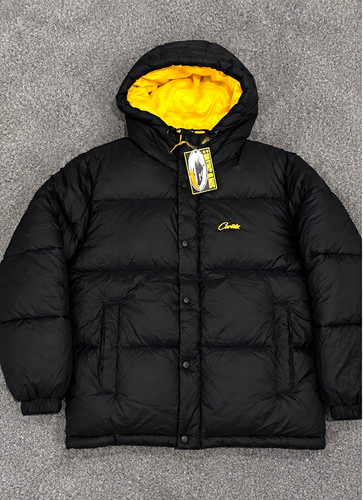 Corteiz black puffer jacket - black,