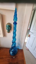 Empoli, Italy, Blue Spiral Glass Genie Bottle Decanter 43cm Tall