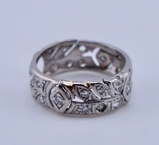 Art Deco Platinum Diamond Floral Eternity Band Ring Vintage Antique Wide Retro