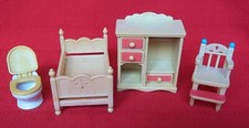 Sylvanian Families Nursery Furniture Bed, High Chair, Cupboard, Toilet