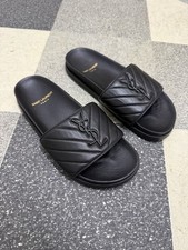 Black Women Leather Sliders
