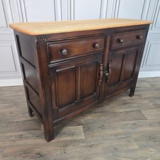 Retro Vintage Ercol Sideboard Dresser Stripped Top Solid Wood Elm - Old Colonial