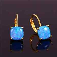 18K Gold Filled Beautiful Sky Blue Square Opal Style Lever Back Earrings