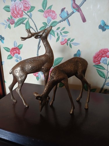 Solid brass deer stag pair - solid,