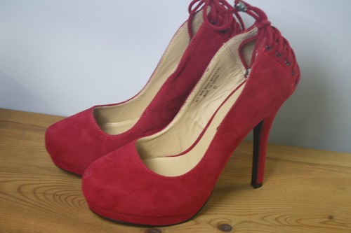 Red suede high - red, heel