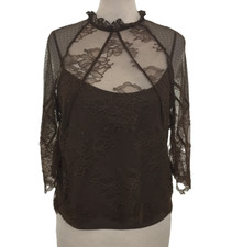 M&S Women's Blouse Brown Lace