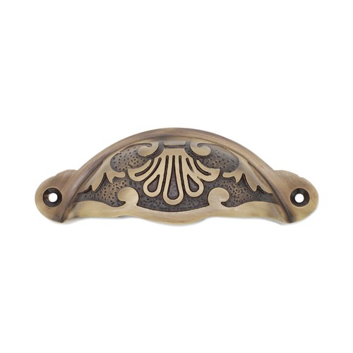 Cup pull floral antique - pull, brass