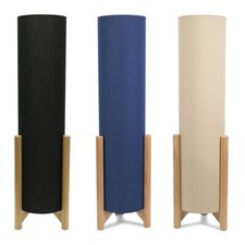 Wooden Midi Floor Lamp Base Cylinder Lampshade Modern Living Room Light LED Bulb