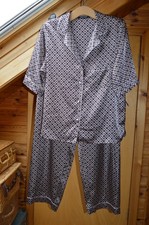M&S Pyjamas, Size 14 Long, Purple Satin Sheen, Short Sleeve Shirt, Long Trousers