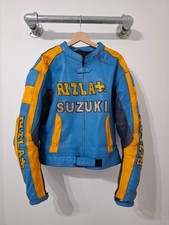Rizla Suzuki Blue Yellow Black Real Leather Biker Racer Jacket Size XXL Padded