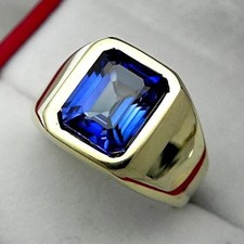 Bezel Set Men's Engagement Ring 2.50Ct Blue Sapphire 14k Yellow Gold Over Size T
