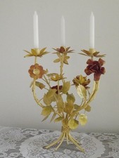 Large Vintage French Toleware Three-Arm Candelabra – Tied Bouquet Style 5648