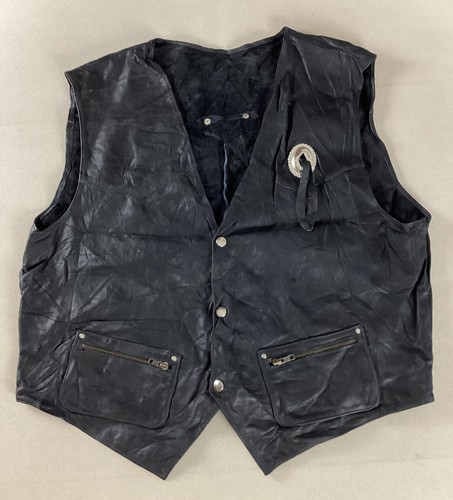 Vintage leather biker vest - leather,