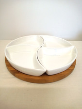 Lazy Susan pick and mix serving tray dishes with revolving wooden base.