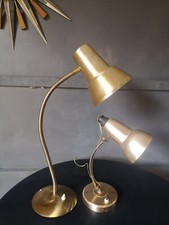 2x Vintage Mid Century Adjustable Gooseneck Gold Desk / Table Lamps