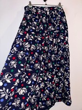 Long Navy Skirt Floral Polka