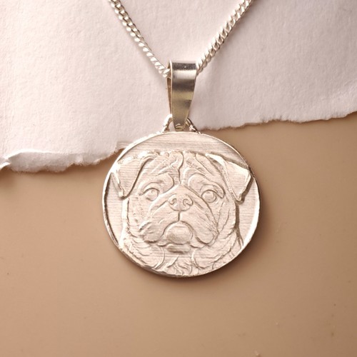 Pug dog necklace sterling - pug,