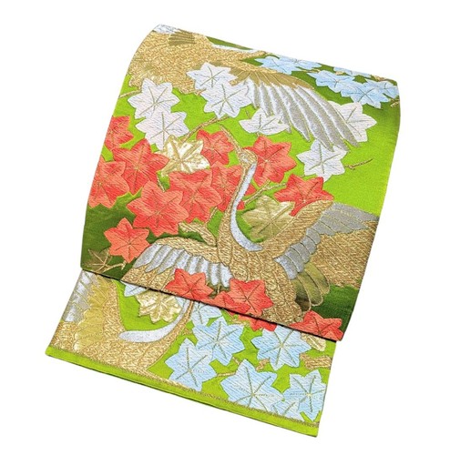 Vintage silk fukuro obi green - silk,
