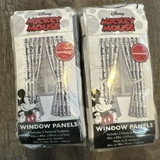 Disney Mickey Mouse Window Panels Curtains 42" x 84" Set 4 Panels With Tiebacks