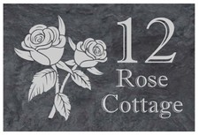 Personalised Rose design Slate Door Gate Plaque name plate Sign home