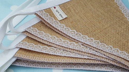 Hessian lace fabric bunting - lace,