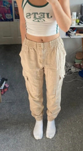 Beige linen cargo jogger - beige,