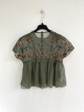 Zara Top Blouse Green Lace