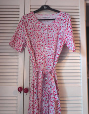 Peter Hahn Jersey Organic Green Cotton Pink Floral Tea Dress Size 16