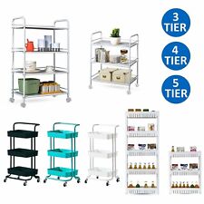 3/4/5 Tier Slim Kitchen Salon Storage Trolley Cart Rack Tray Shelf Rolling Wheel